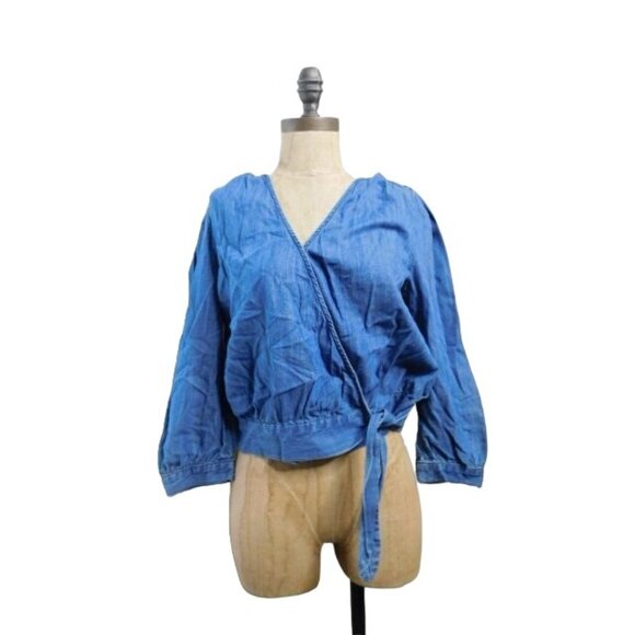Madewell Size S Small Boho Tie Front Denim Jean Top - Picture 1 of 2